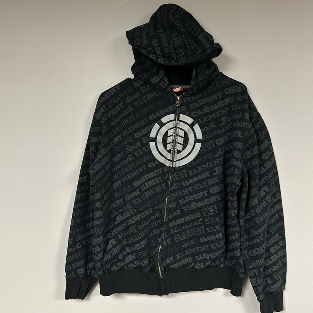 Vintage Element All Over Print Full Zip Hooded Sweatshirt Big Logo Skate, S